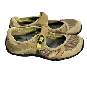 Ahnu 2302 Mush Leather Cushioned Adjustable Mary Jane Women's Size 9.5 Tan Green